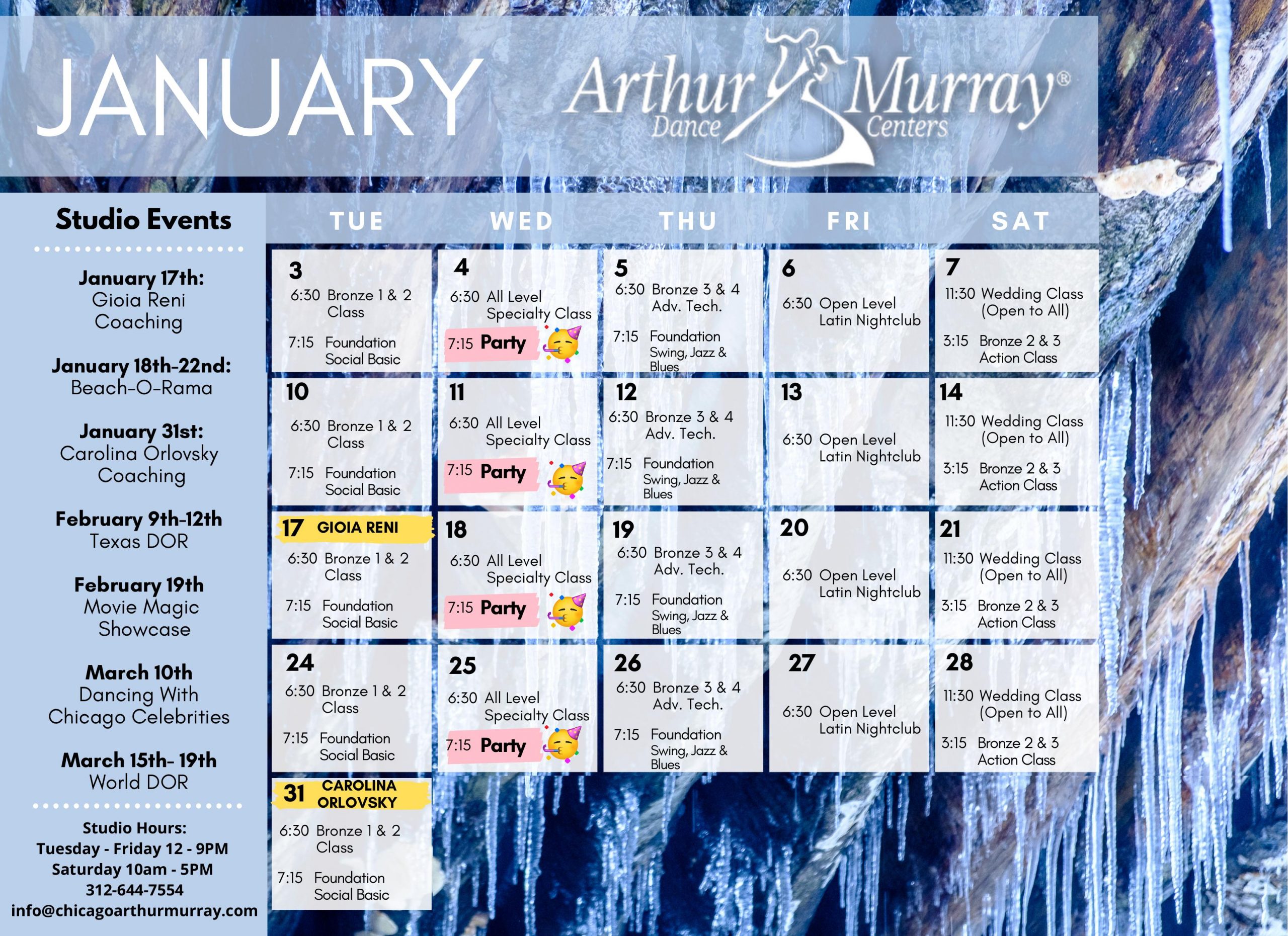 Dance Studio Chicago Jan Calendar